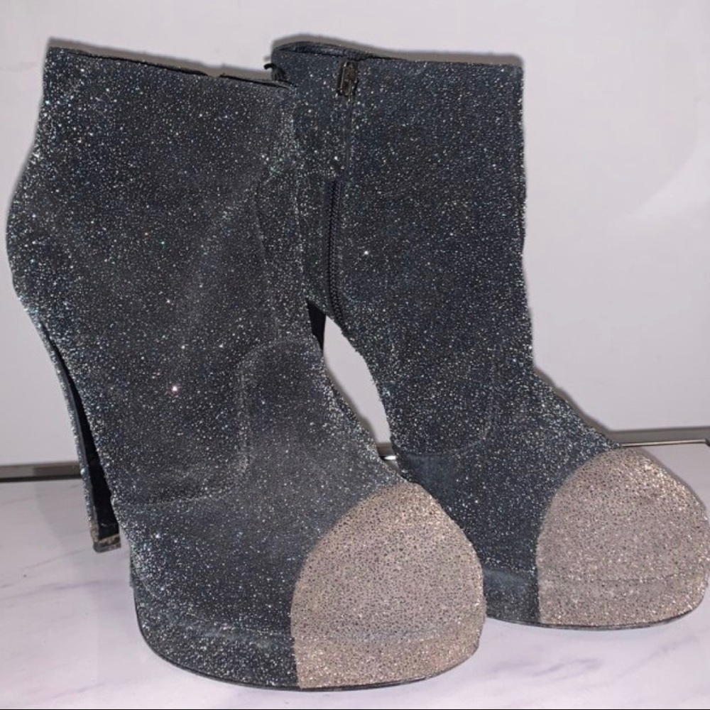 Chanel Grey Suede CC Ankle Boots